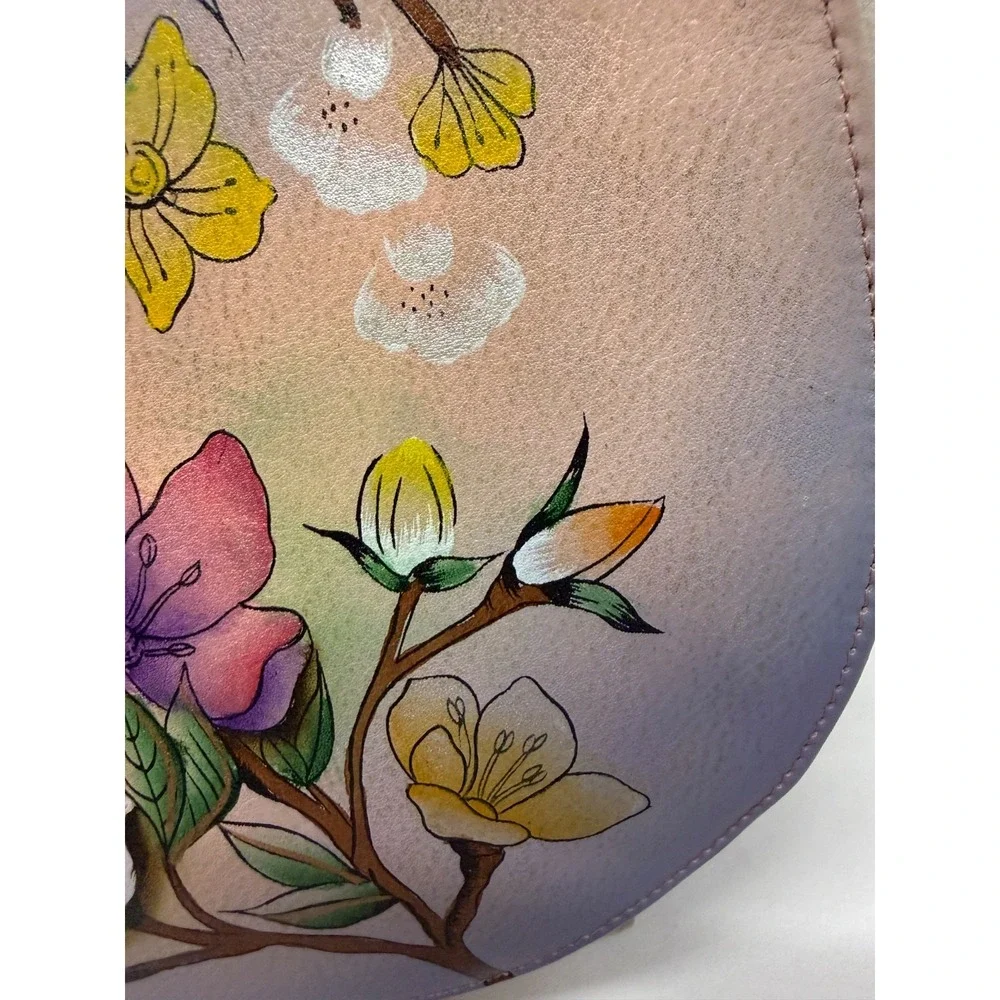 Anuschka Hand-Painted Leather FLAP PURSE SADDLE BAG JAPANESE GARDEN W/ POUCHES